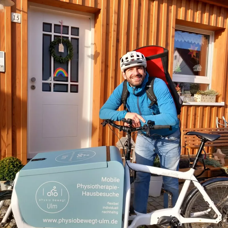 Mobile Physiotherapie als Hausbesuch in Neu-Ulm Offenhausen mit dem Lastenrad - physio bewegt Ulm